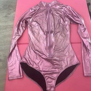 Metallic Pink Zip up Bodysuit